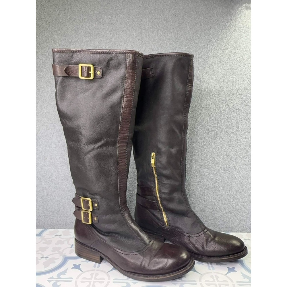 Vince Camuto Brown Leather Riding Boots Women's 9 Shearling Lined Equestrian Zip